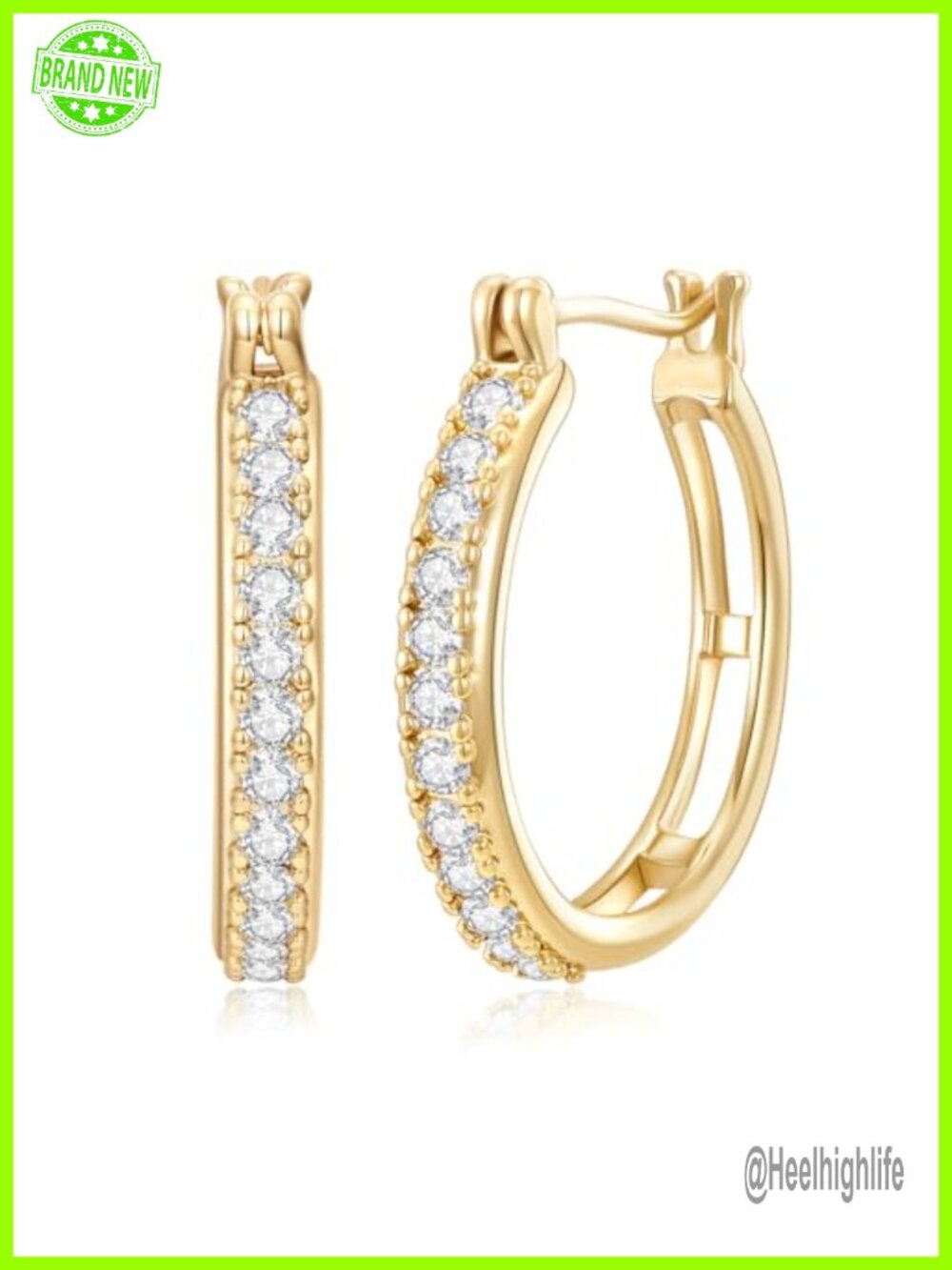 14K Gold Plated Hoop Earrings Cubic Zirconia Hypoallergenic